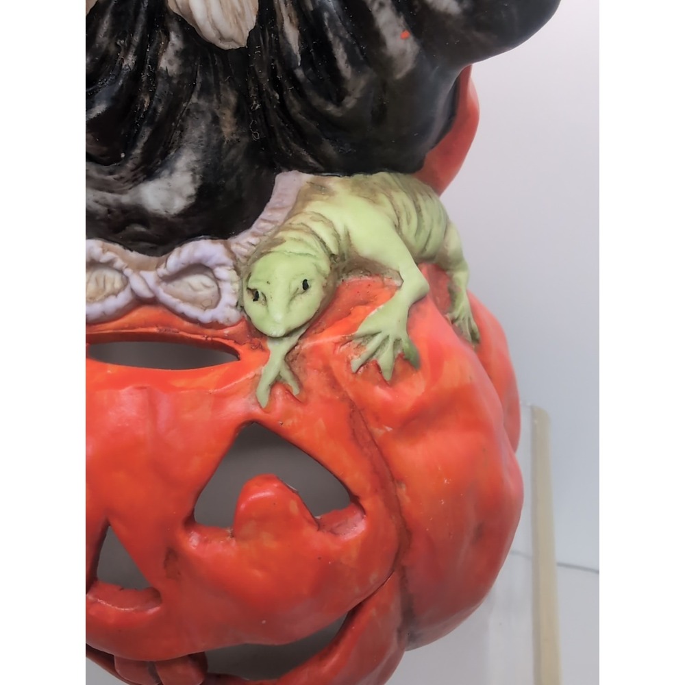 Vintage Halloween Wicked Witch Pumpkin JOL  Candle Votive Holder Lizard Skull 7" - Picture 5 of 14
